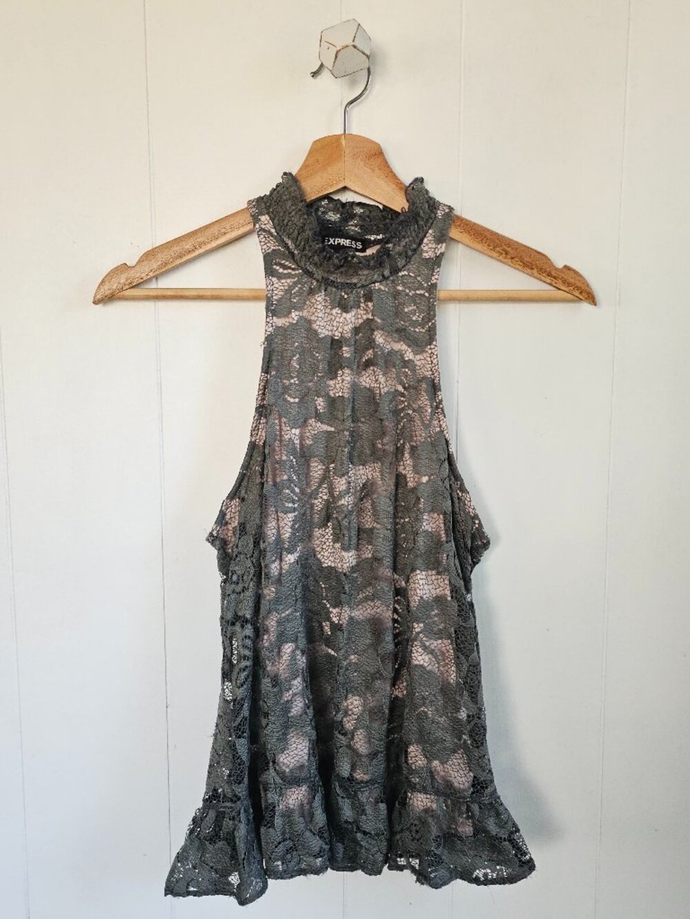 EXPRESS Sage Lace Halter Tank